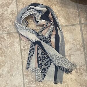 Leopard Print Scarf with Stripes